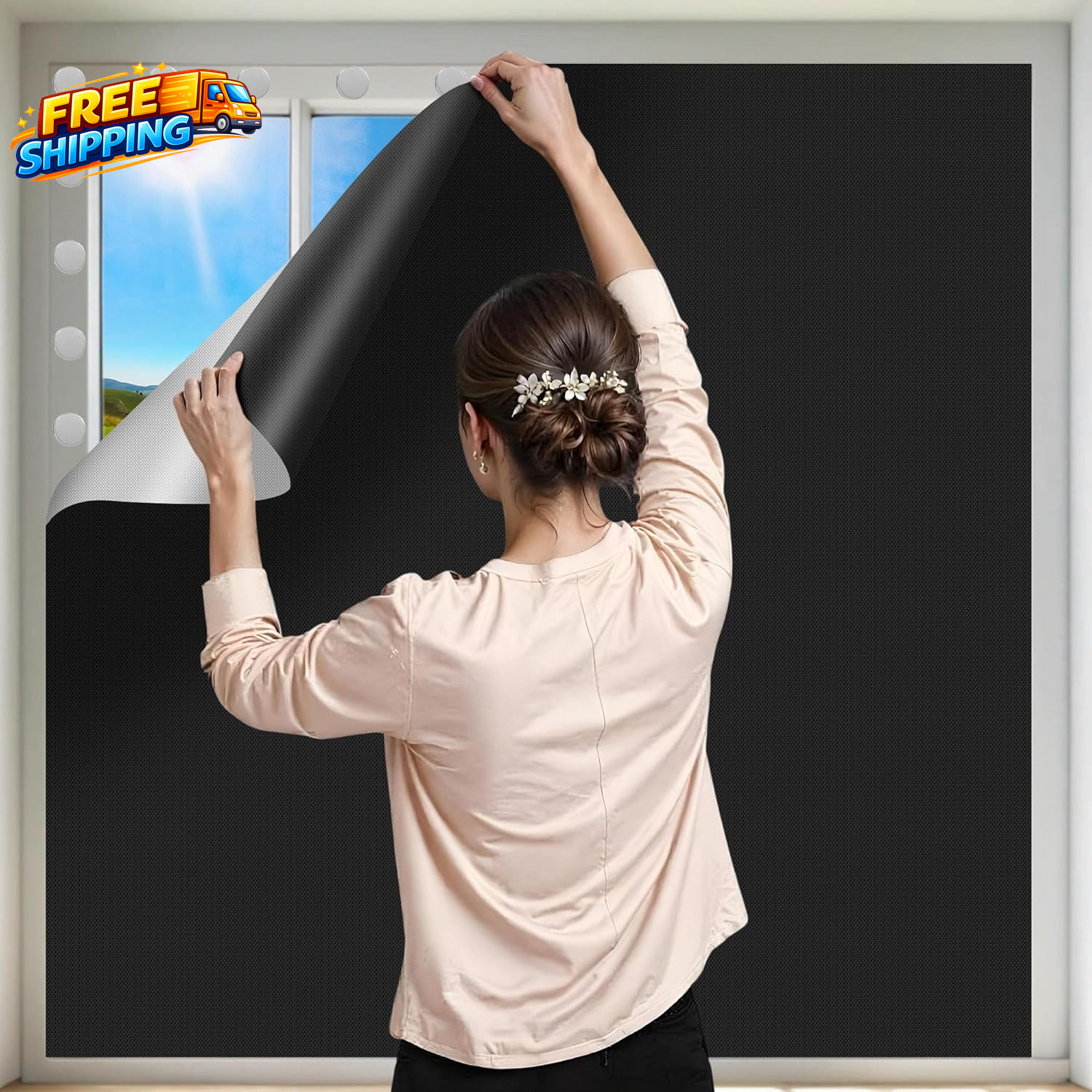 100% Black Out Window Cover Portable Blackout Shades Adhesive Thermal