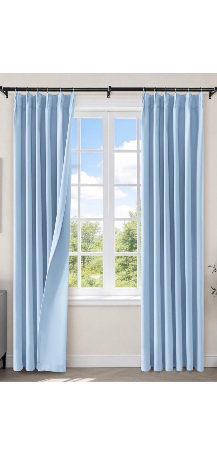 Blue Solid/Plain Curtain Panels Back Tab with Adjustable Hooks for Adults