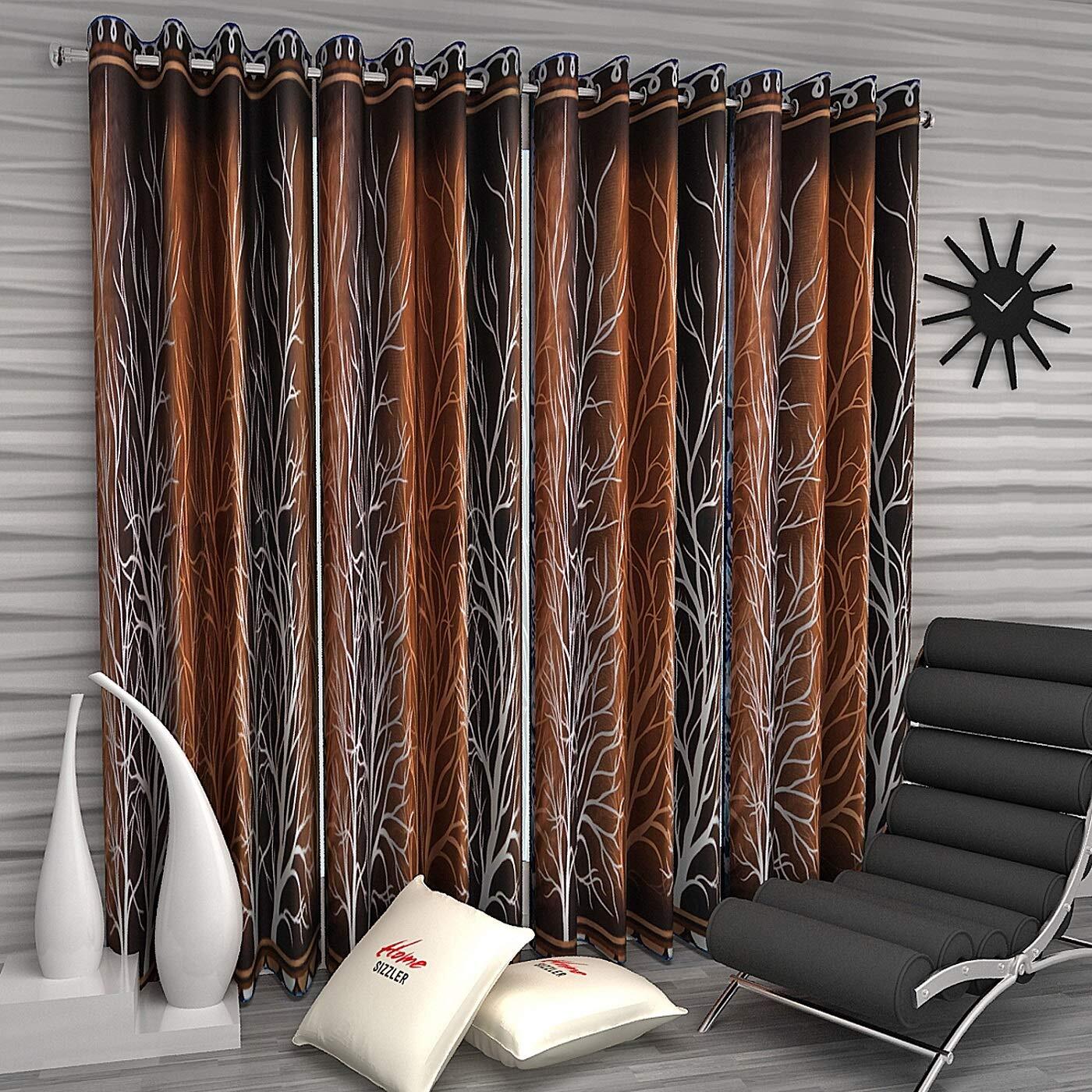 4 Piece Premium Eyelet Polyester Door Curtains 7Ft – Brown (Va)