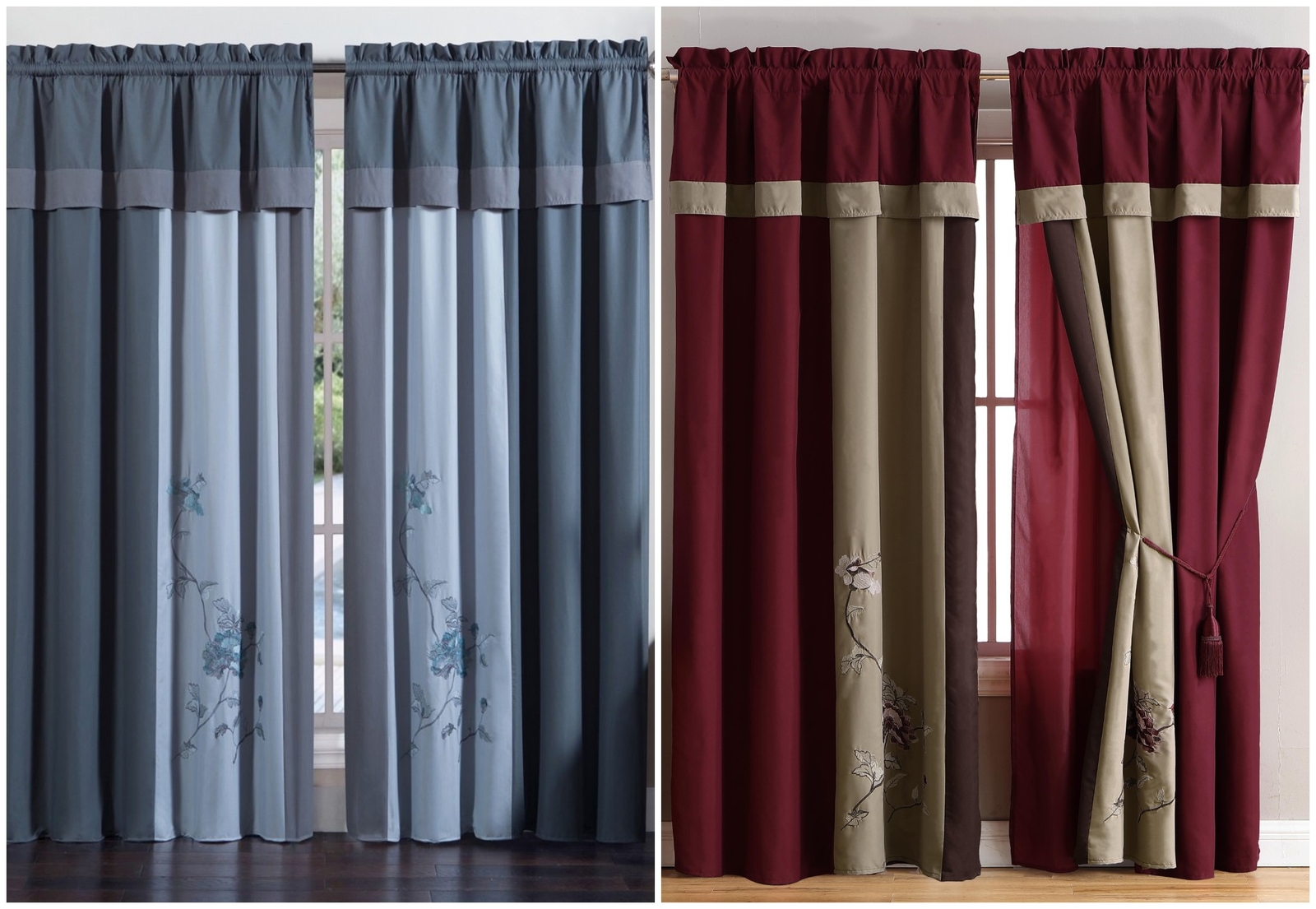 Chezmoi Collection Vienna 4-piece Floral Embroidery Window Curtain Drape Set