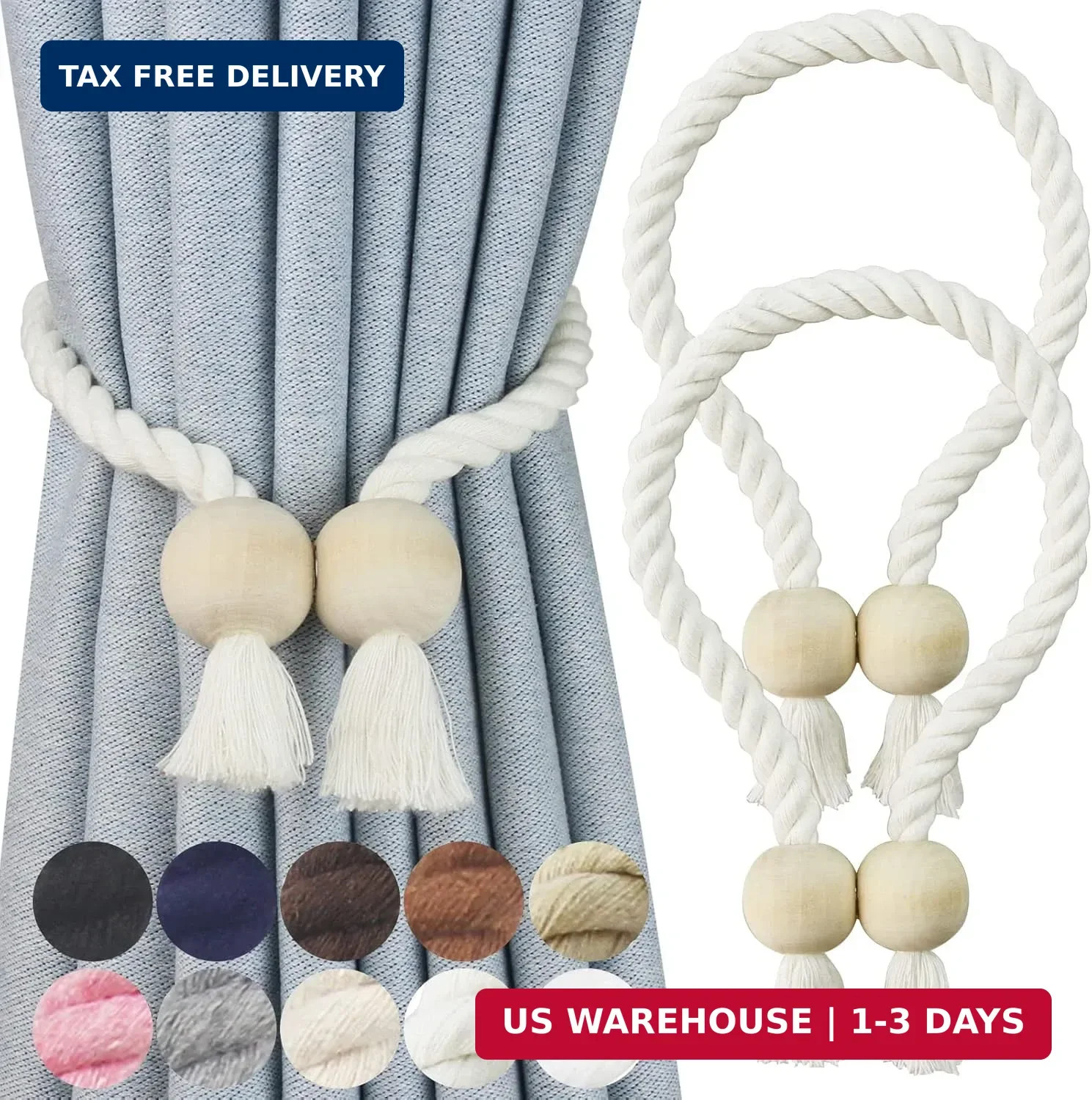 2 Pack Magnetic Curtain Tiebacks Cotton Hand Woven Tie Back Decorative Rope Hold