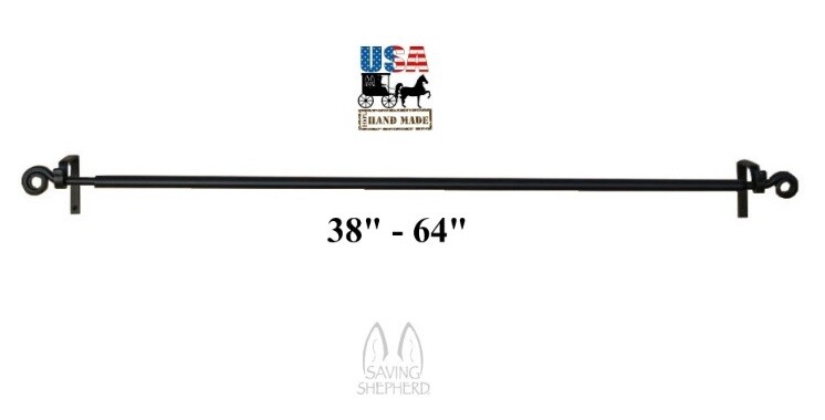 LARGE WROUGHT IRON CURTAIN ROD – Adjustable with Scrolls Amish Handcrafted USA