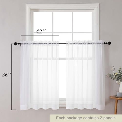 Cafe Curtains 36 Inch Length Tier 2 Pieces, 42″W x 36″L (Pack of 2) White