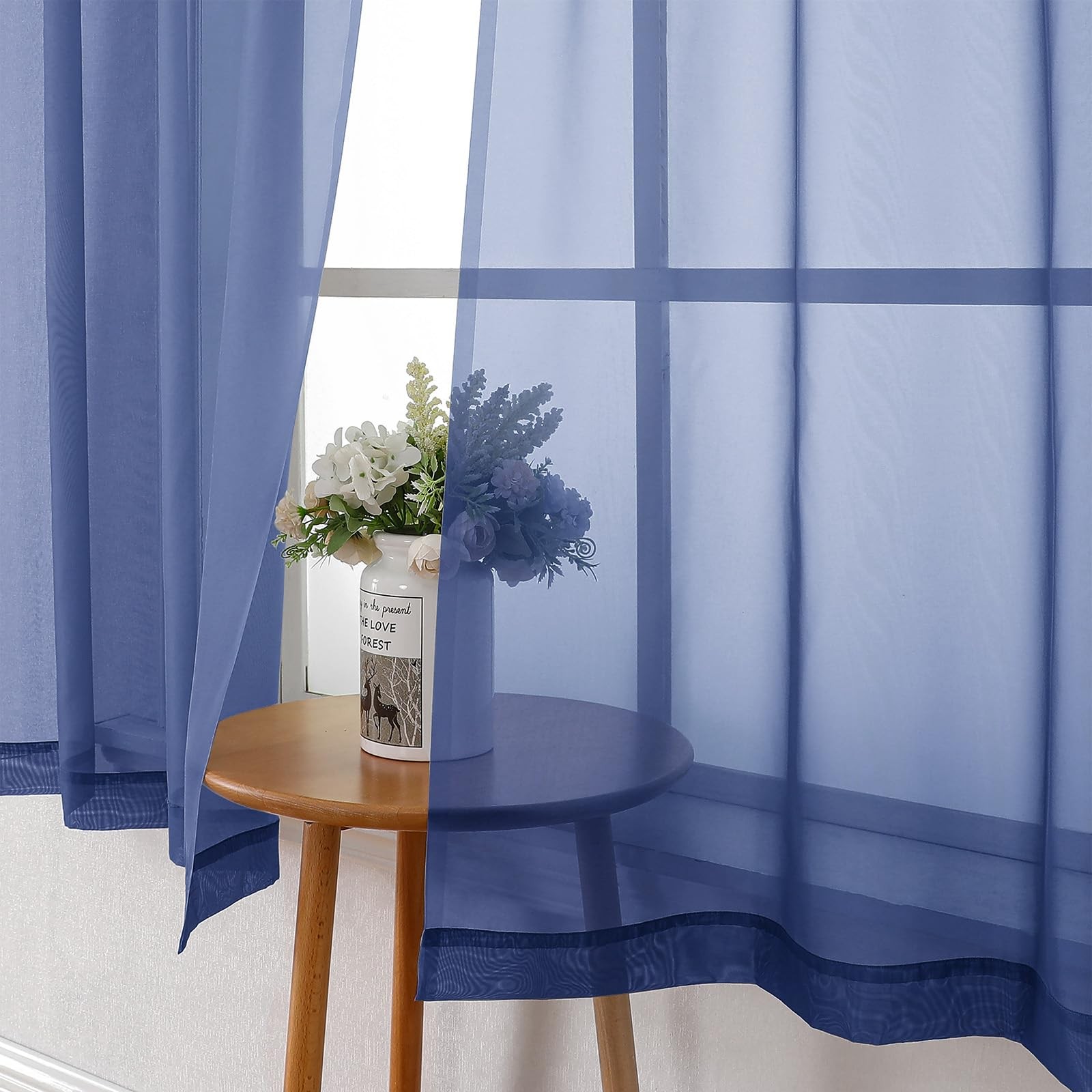 Lecloud Royal Blue Sheer Curtains 54 Inch 42″W x 54″L (Pack of 2),