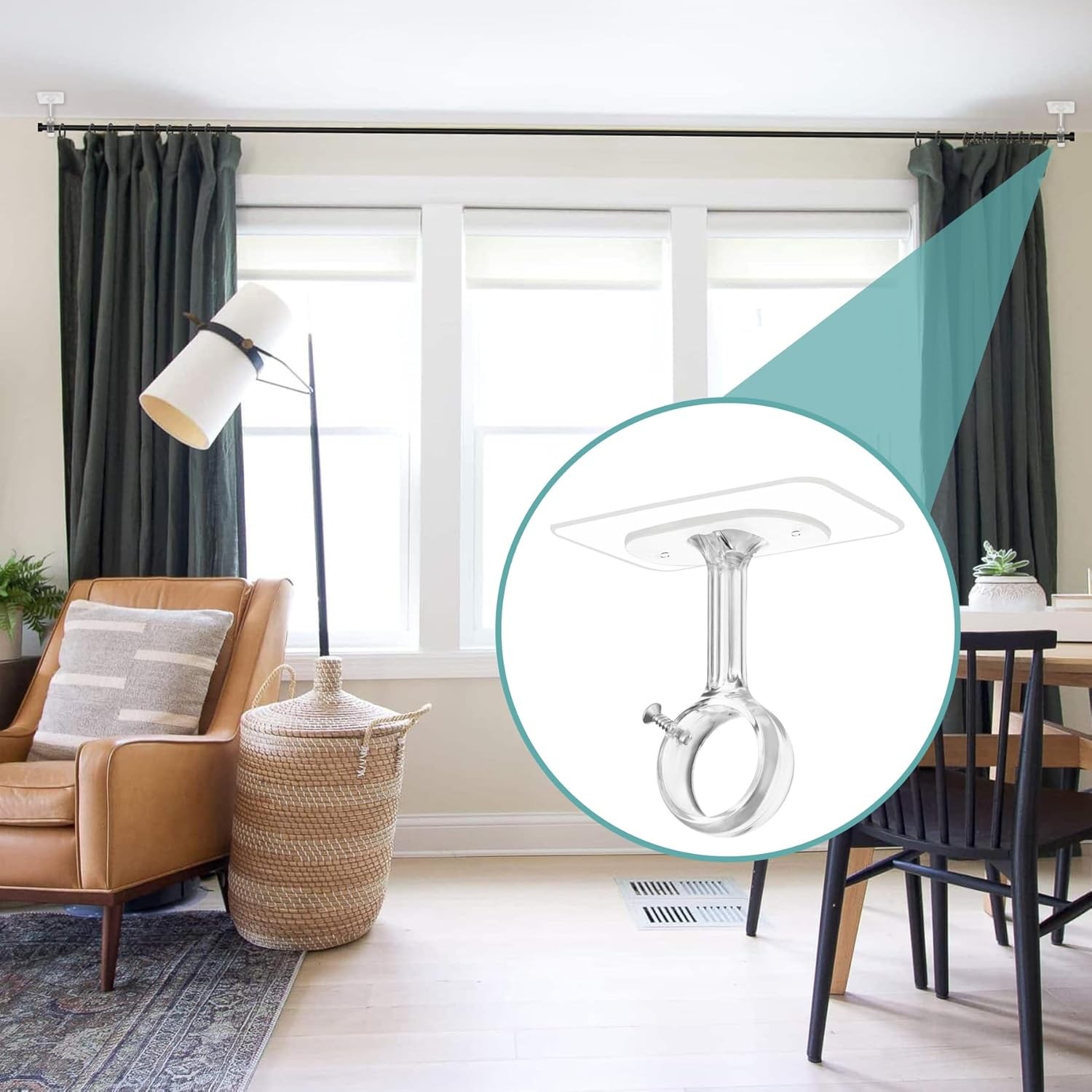 6-Pack No Drilling Ceiling Mounted Curtain Rod Brackets, Self Adhesive Curtain