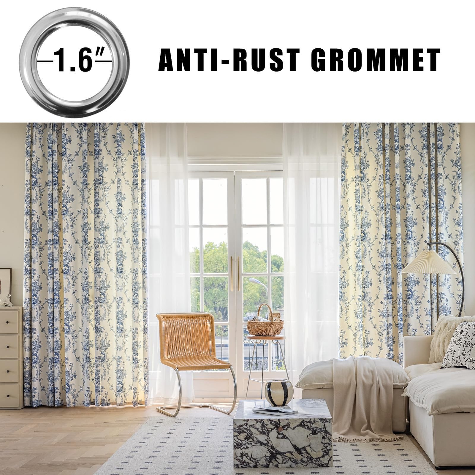 SUOUO Blue and White Floral Chenille Curtains 52″W x 84″L (Pack of 2),