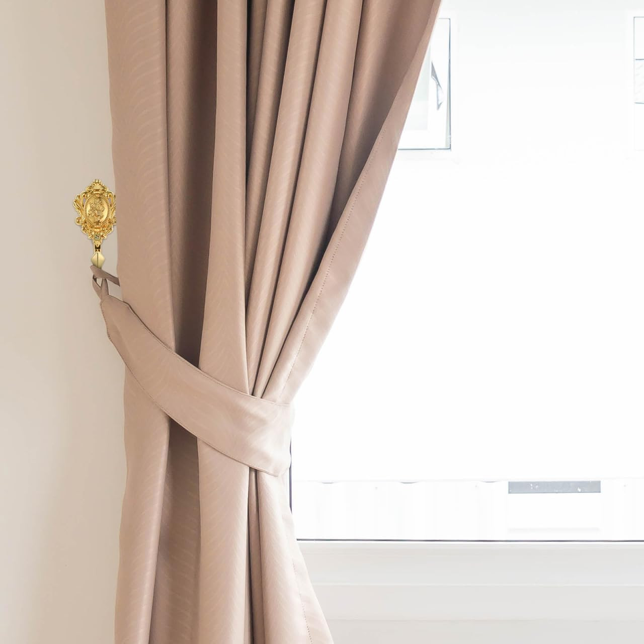 2 Pack Gold Curtain Holdbacks, Decorative Zinc Alloy Rose Floral Curtain Tieback