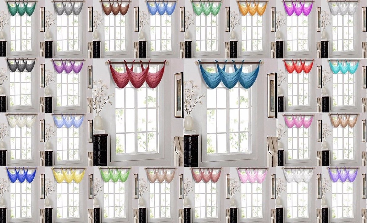 1-PC K36 GROMMET-TOP CASCADING STYLE SOLID VOILE SHEER VALANCE WINDOW TREATMENT