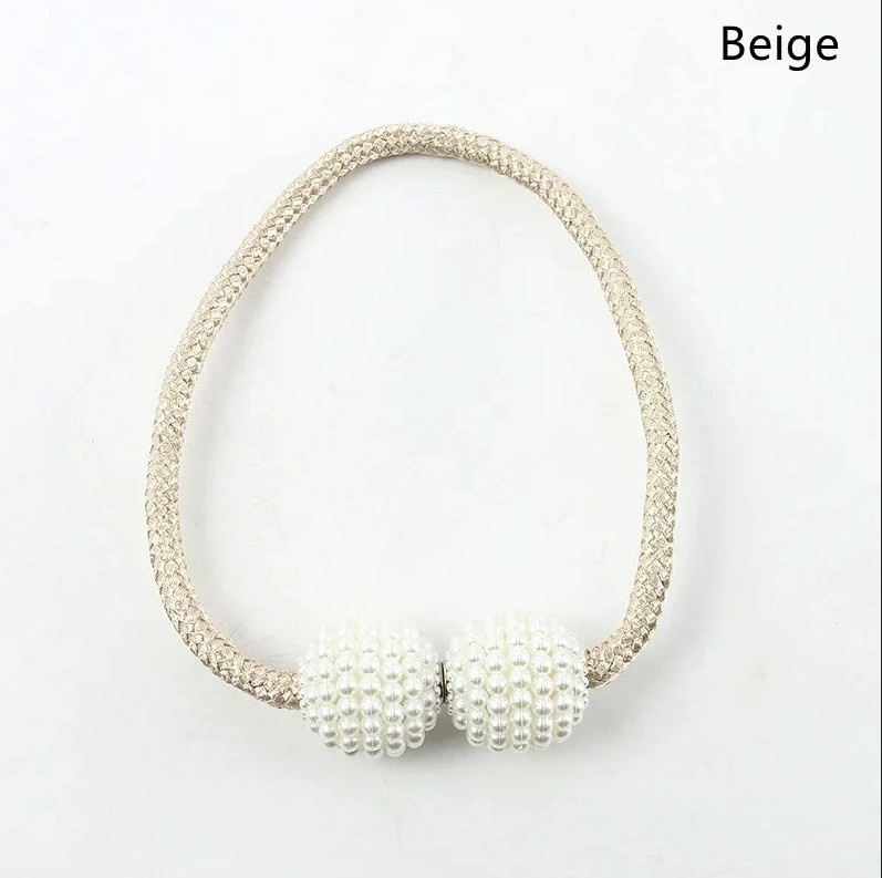 2pcs Pearl Magnetic Curtain Tie Back Clips Rope Holders Home Decor Set – NEW