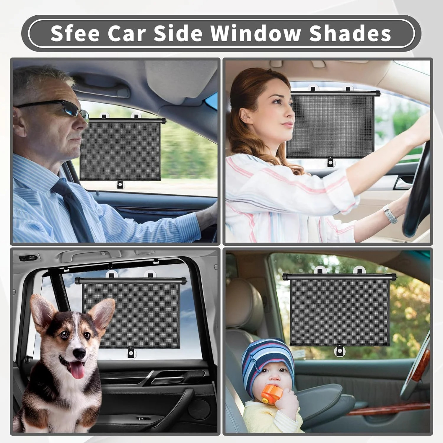 Sfee Car Window Shade for Side Windows, 2 Pack Sun Shade Retractable for Car Blo