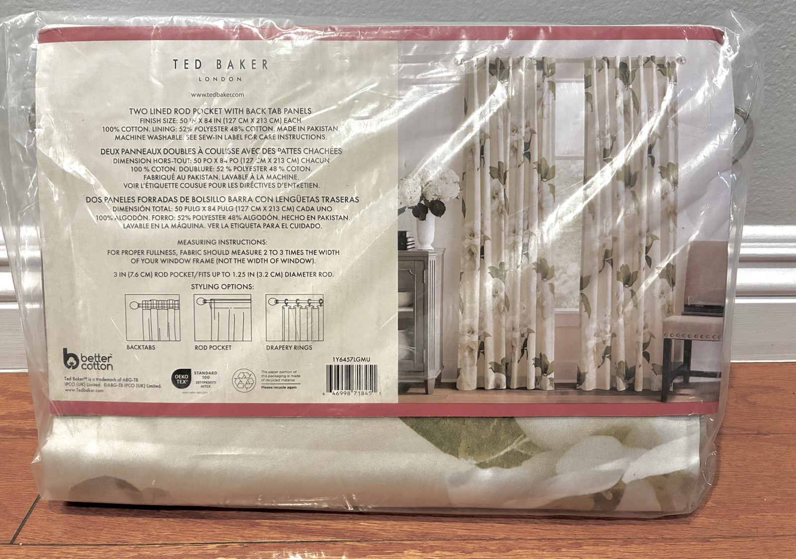 NWT Ted Baker London Gardenia Floral Lined Curtain Panels Pair 50×84 Cotton