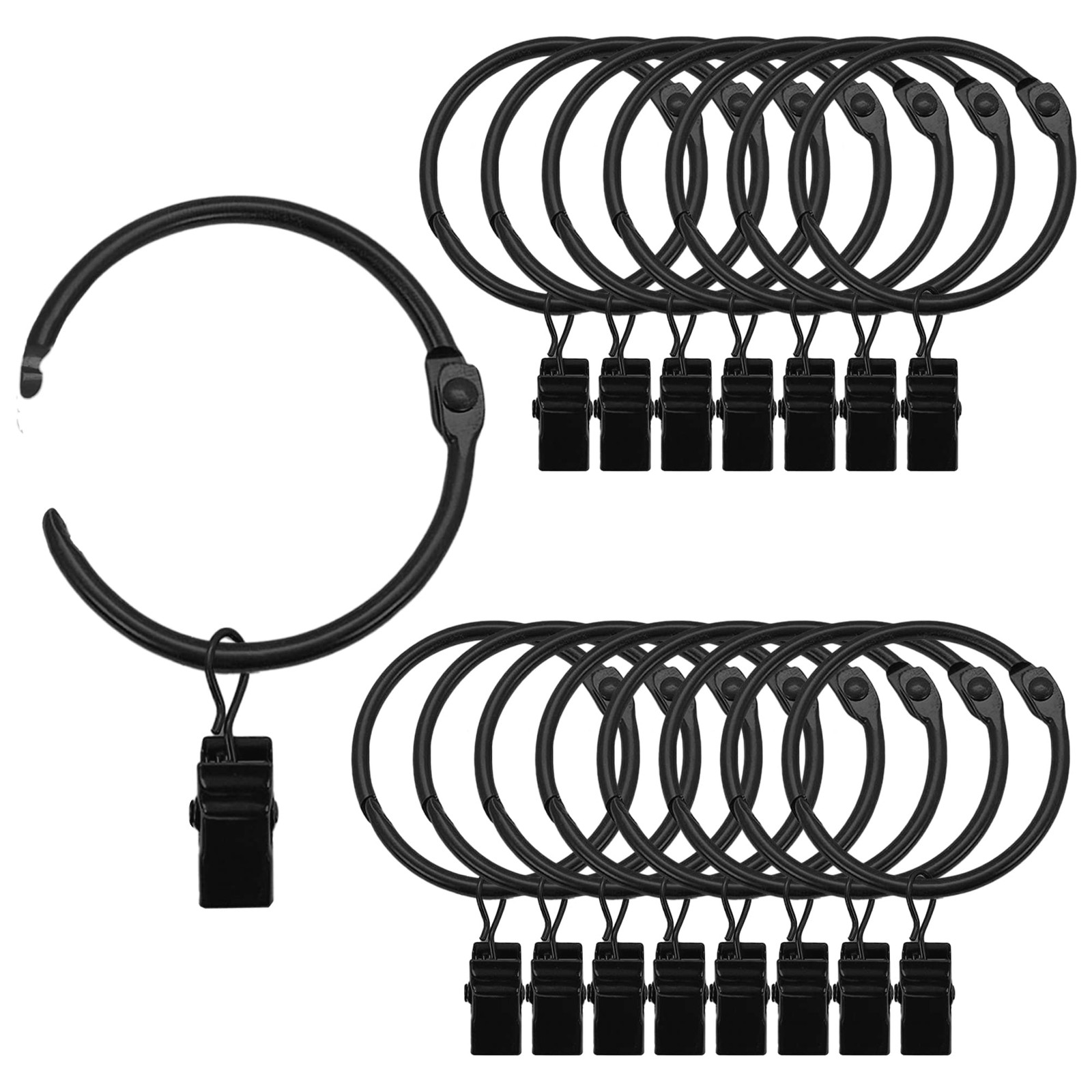 Black Curtain Rings with Clips 2 Inch, 18 Pack 2″ Metal Openable