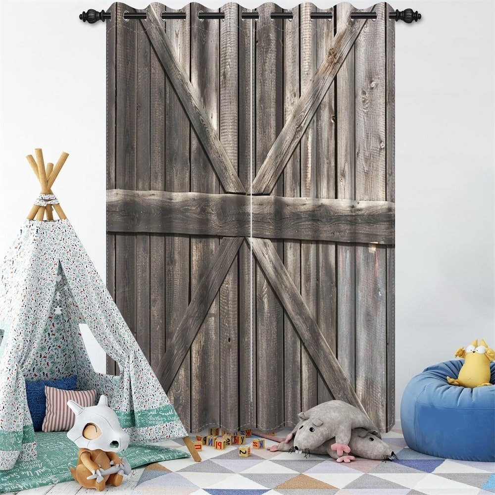 Rustic Barn Door Window Curtains Farmhouse Grey Wooden Door Garage Door Black…