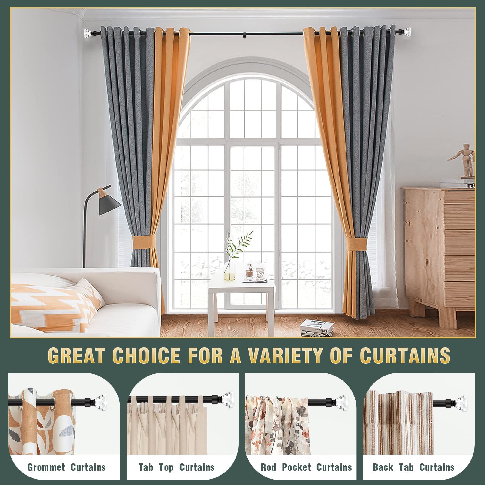 Lepushom 1 Pack Curtain Rods For Windows 30 To 68 Inches2.5-5.7 Feet 1 Inch