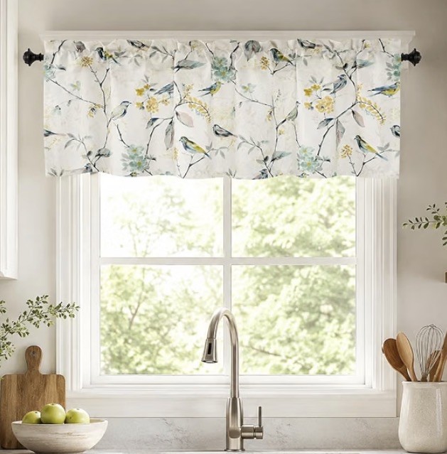 VOGOL Rod Valance Birds on Branches Green 52” wide X 18” long (1 piece)