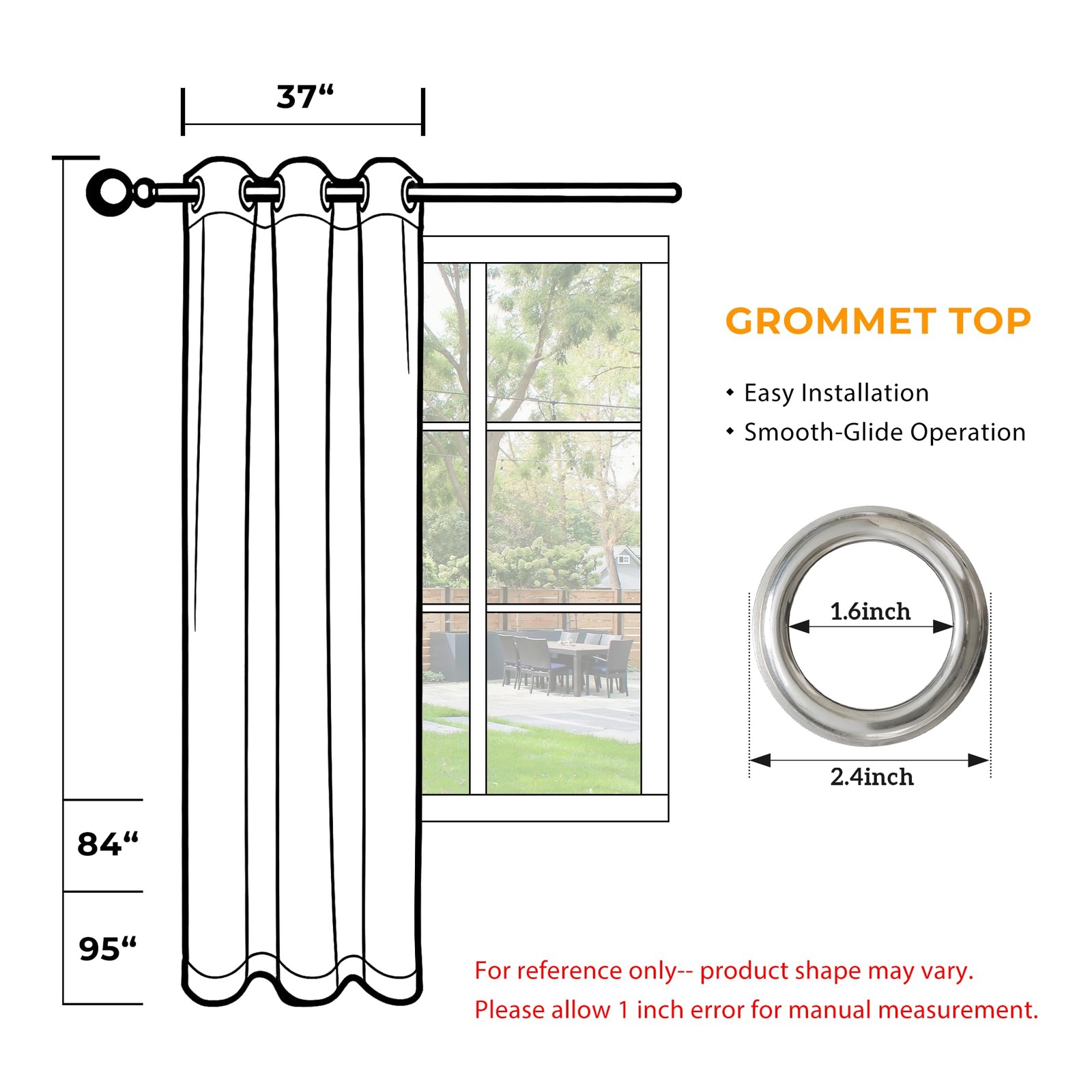 Set of 2 Outdoor Curtains for Patio Waterproof, Breathable Grommet Panels for…