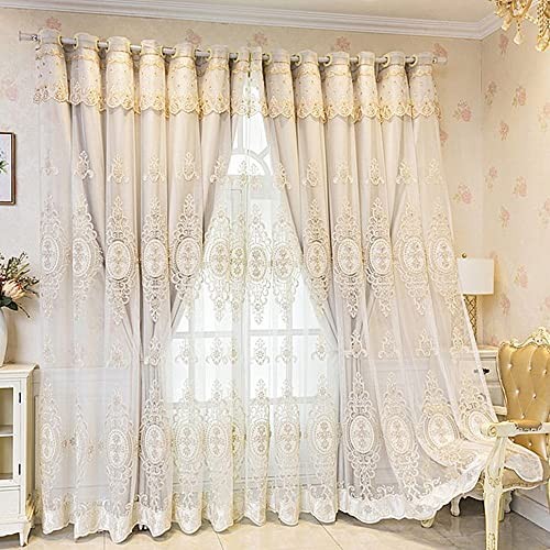 1 Pair Luxury 3D Flower Embroidered Curtains for 52″W x 84″L (Pack of 2) Beige