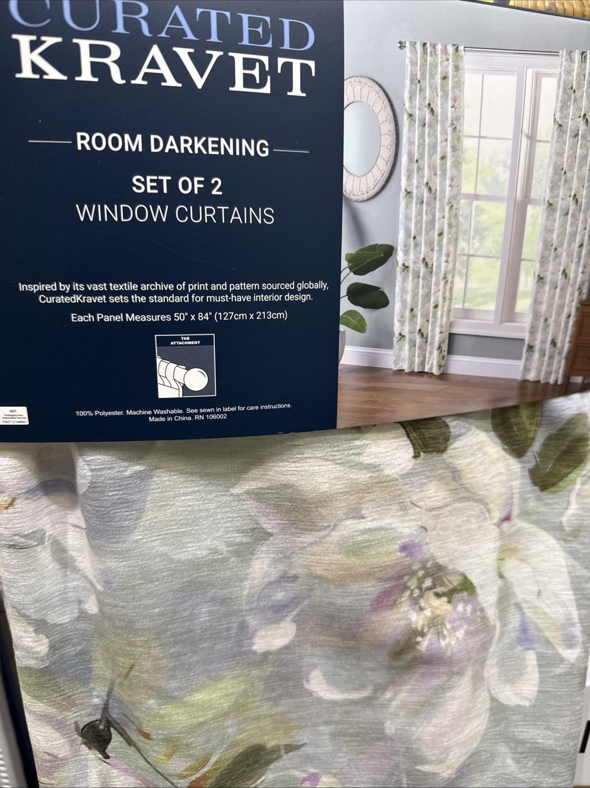 (2) Curated Kravet Iridescent Blooms Rod Pocket Back Tab Window Panel 84” New~