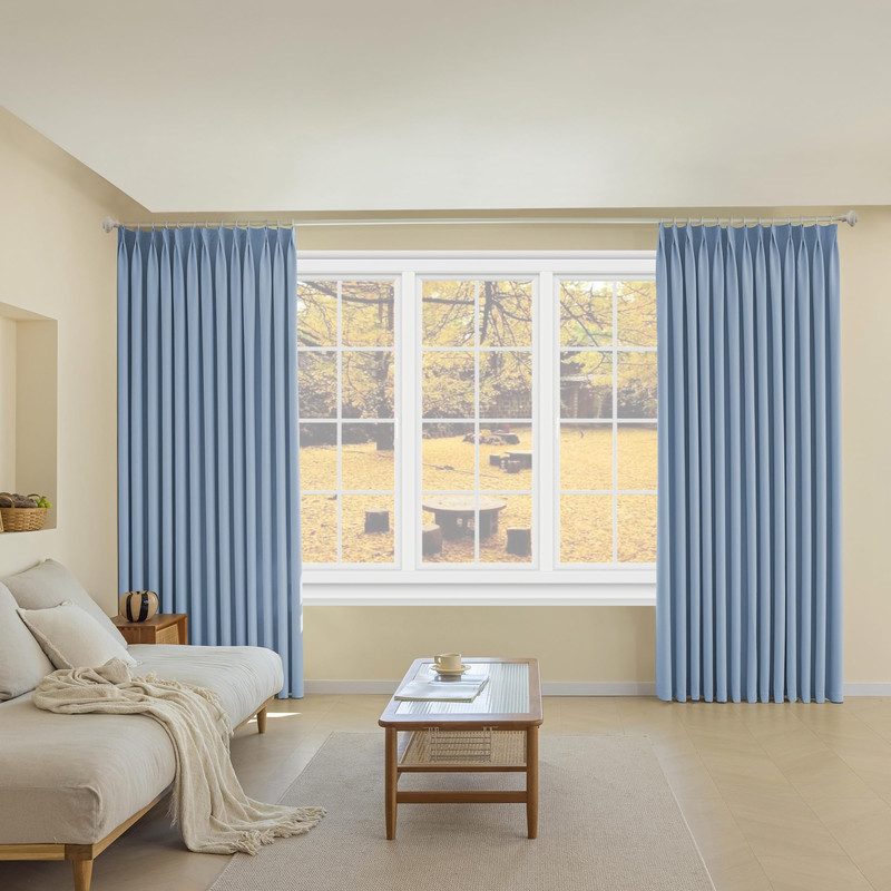 Mumfas Sky Blue Pinch Pleat Curtain 72 W X 84 L Solid Thermal Insulated 90