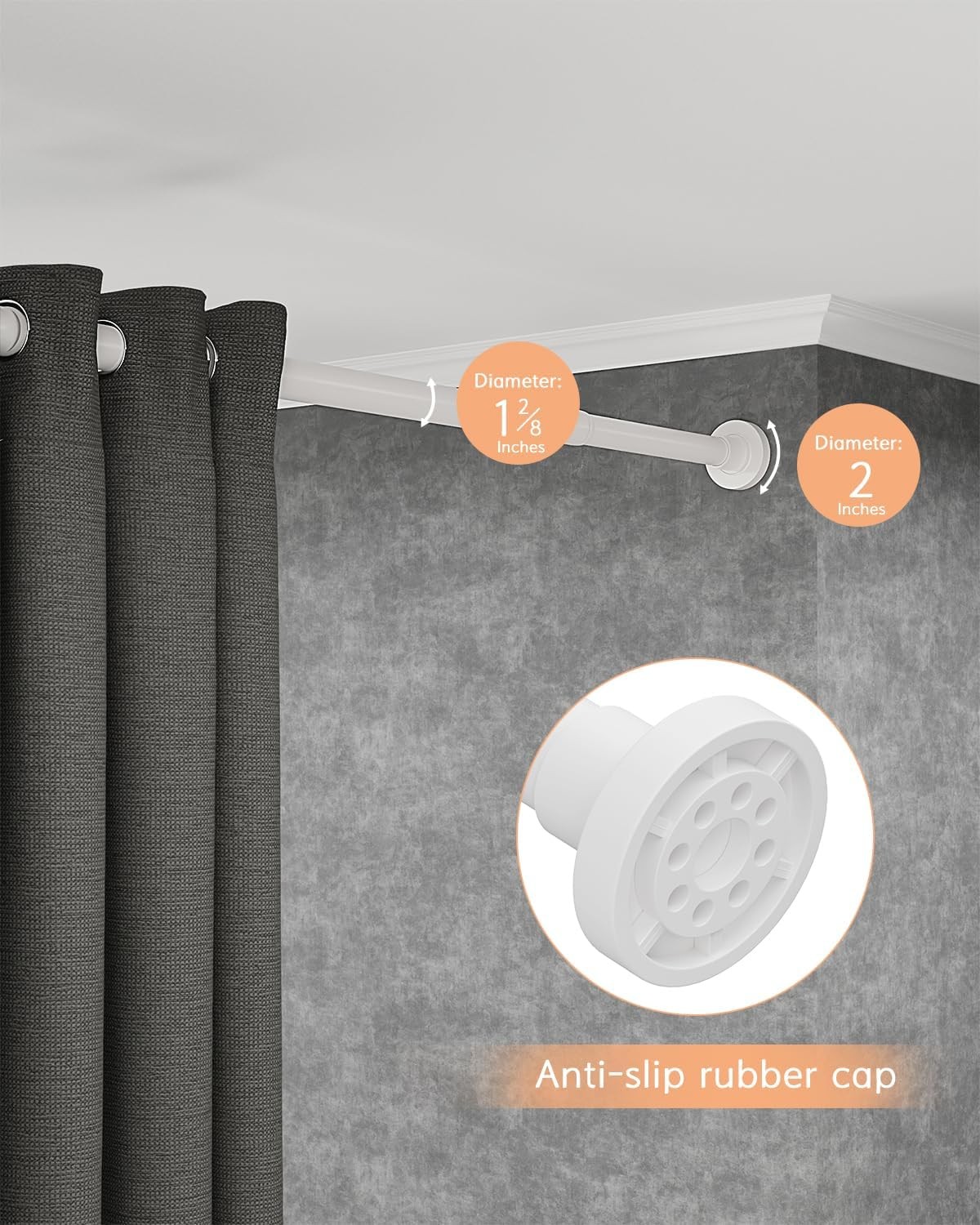 Tension Curtain Rods for Windows 66 to 120 Inch, White Curtain