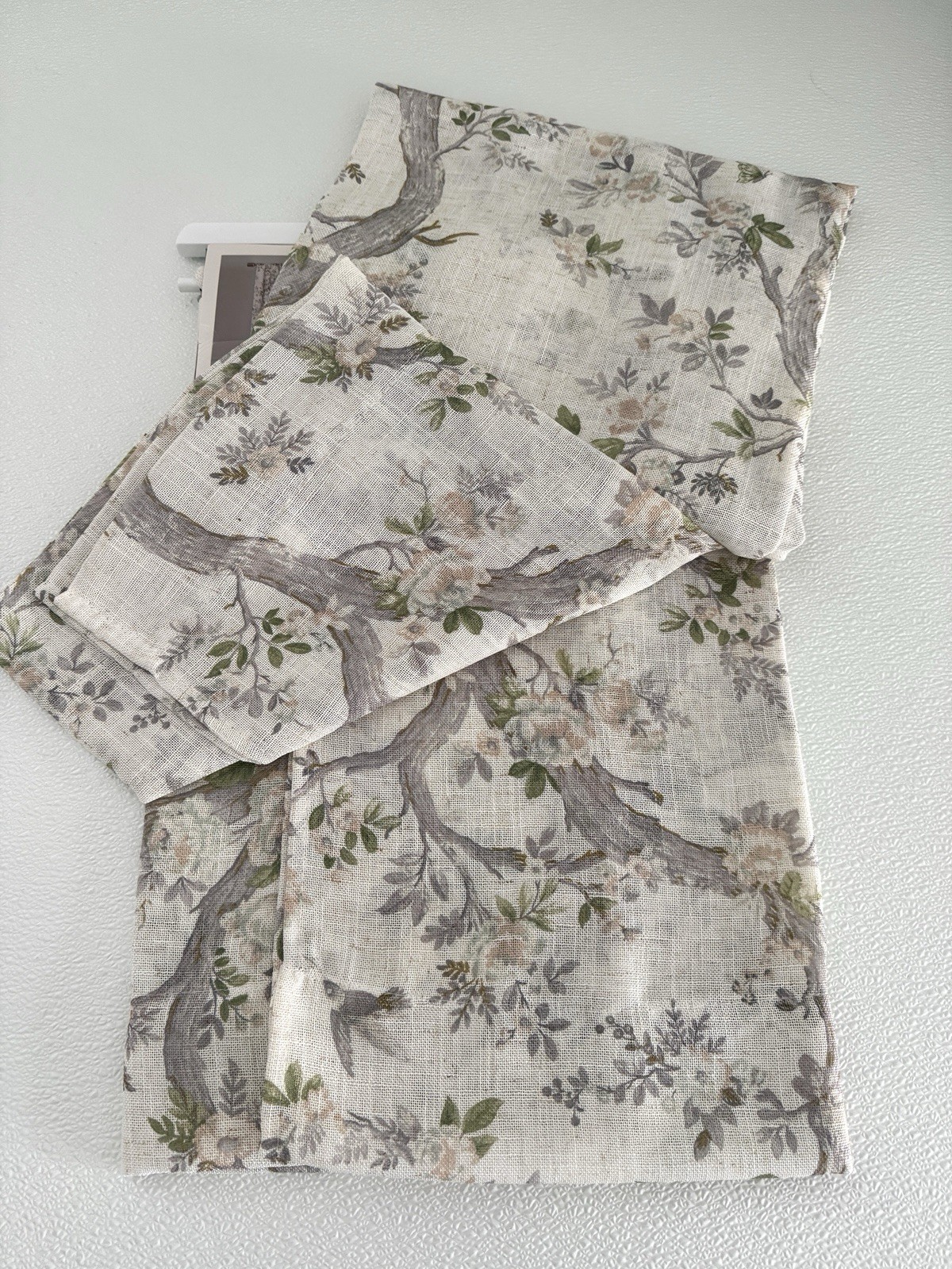 Laura Ashley Window Curtains 2 Panels 38 x 96″ Linen Khaki Gray Cream Pole Top
