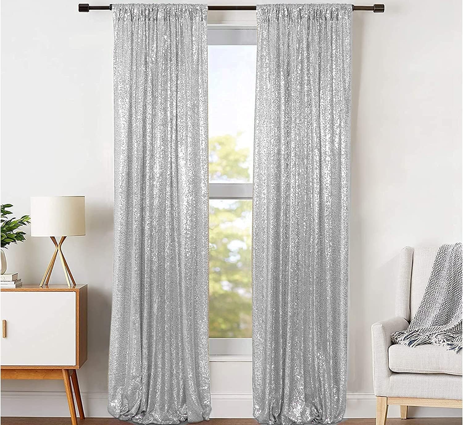 Stunning Silver Sequin Backdrop Curtains 2×8 ft – Perfect for Parties & Weddings