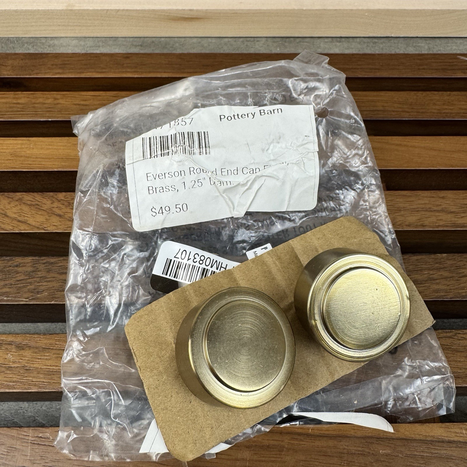 Pottery Barn Everson Round End Cap Finials 1.25” Set/2 Brass Scuffed Read OB
