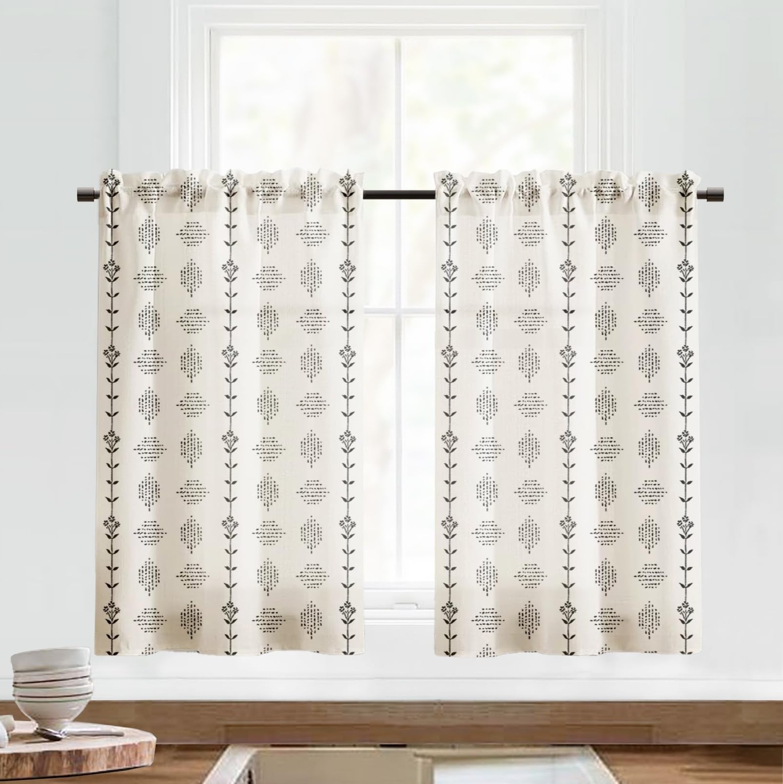 Boho Kitchen Curtains 36 Inch Length,Sheer Linen Modern Farmhouse Style Half …