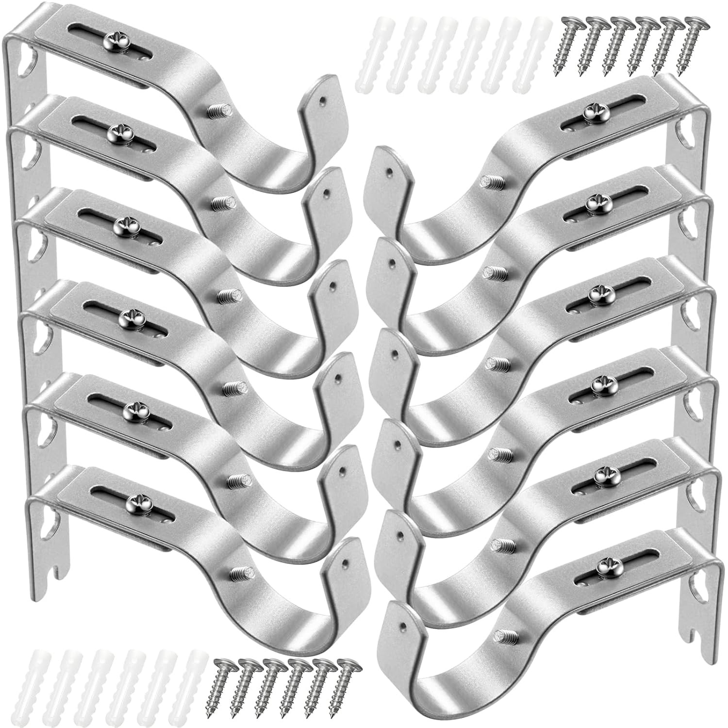 Frienda 12 Pcs Curtain Rod Brackets Adjustable Holder Wall for 1 Inch Diameter C