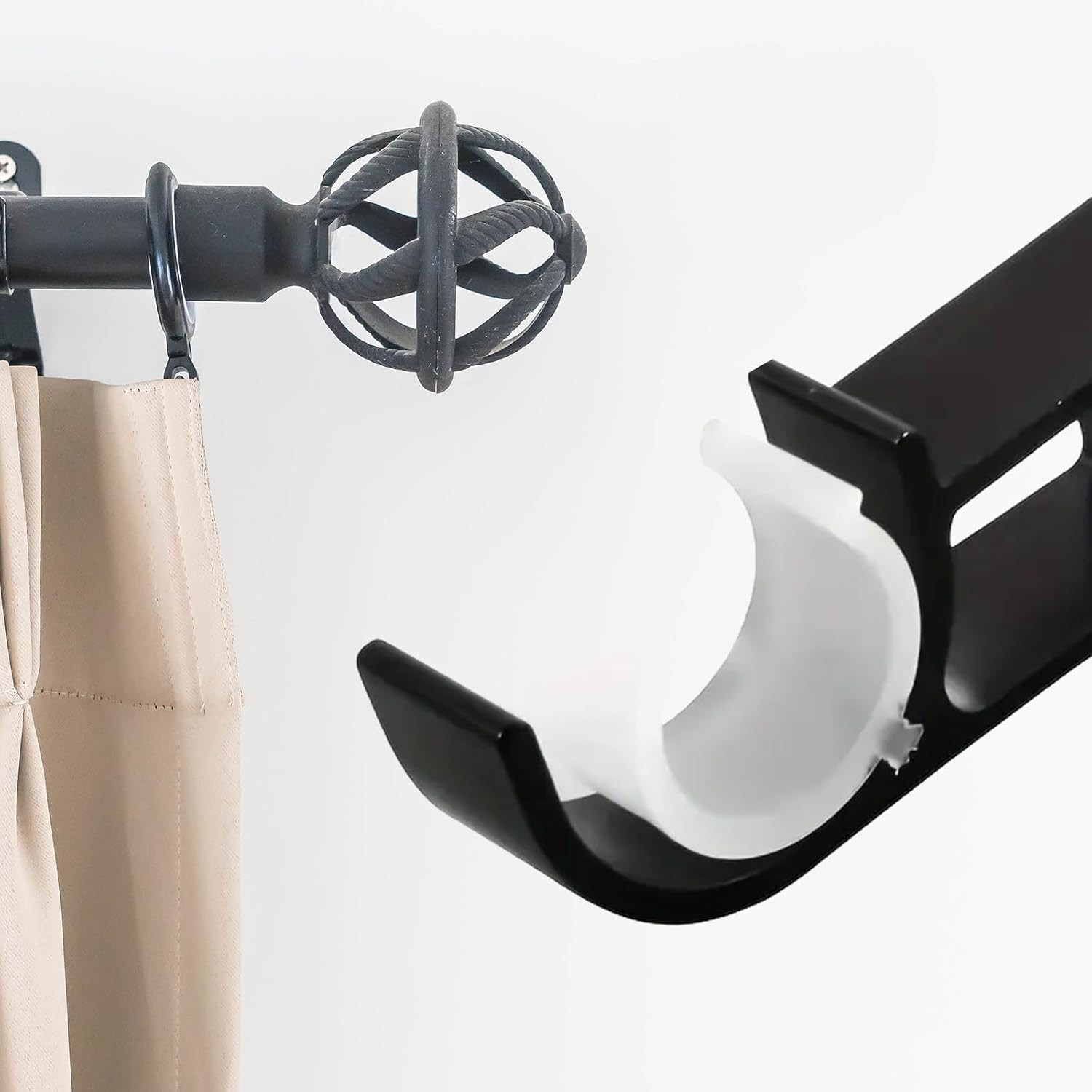 Black 4 Pcs Curtain Rod Wall Brackets, Set of 4 Heavy Duty Holders with Mounting