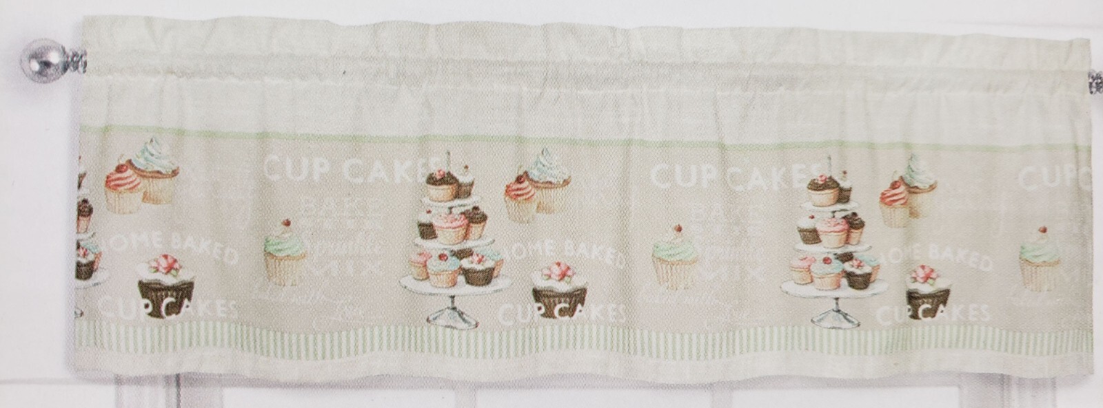 3 pc Printed Kitchen Curtains Set: 2 Tiers (28″x36″)& Valance (56″x15″) CUPCAKES