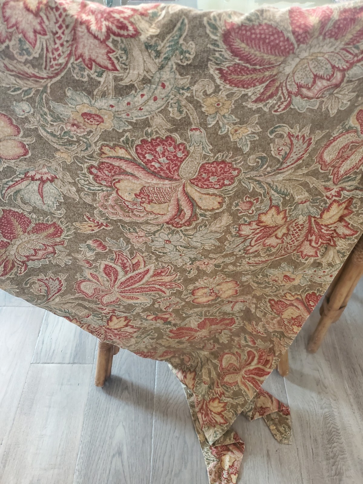 TWO (2) CUSTOM MADE 72″ L X 25″ W JACOBEAN MUTED MULTI-COLOR LONG SCARF VALANCES