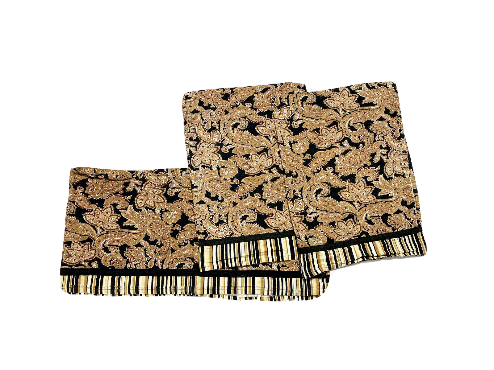 Set 3 Baroque Paisley Print Curtains Valances Window Treatments Brown Black Tan