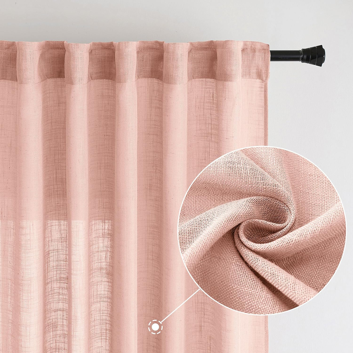 MIULEE Blush Pink Linen Curtains 84 Inch Length 2 Panels for Bedroom, Soft Thick