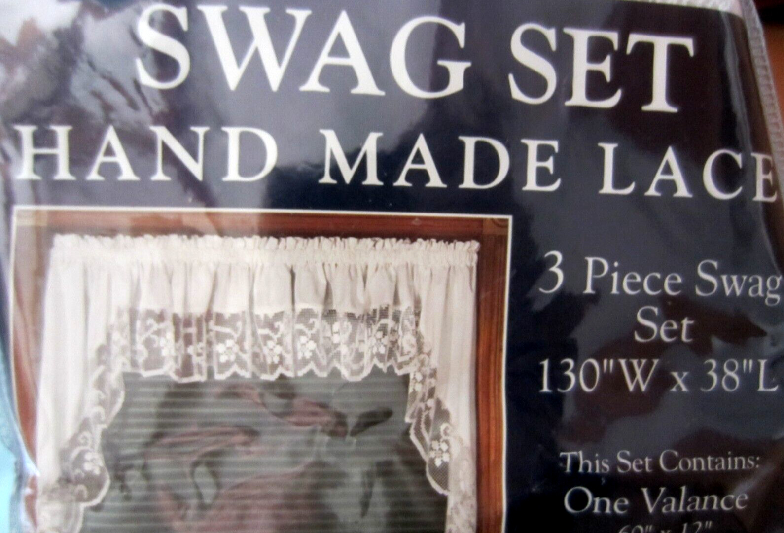 3 Pc White Lace Country Swag Set 100% Cotton Handmade Lace NIP Farm House