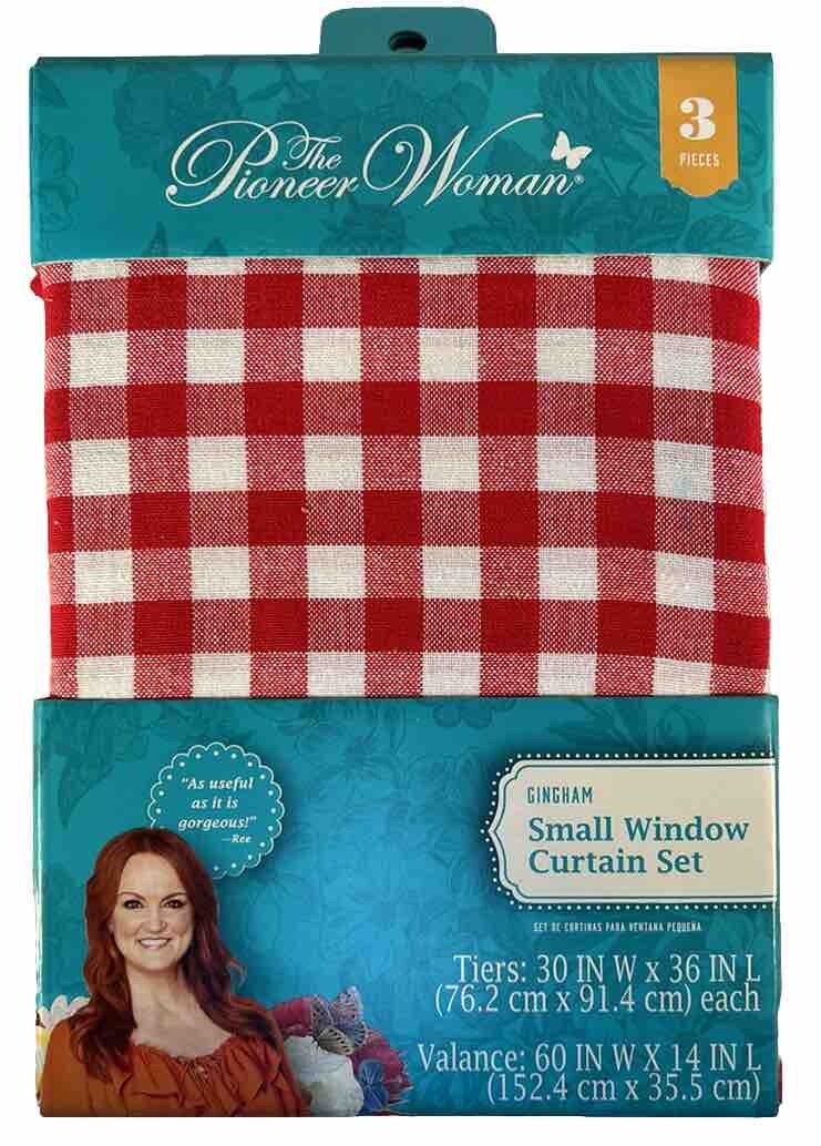 THE PIONEER WOMAN 3 Piece Small Window Curtain Set Red & White 30×36 BRAND NEW