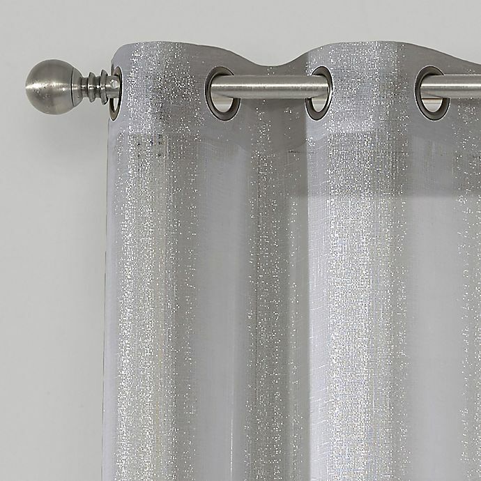 (2) Metallic Grommet Sheer Glam Shimmer Window Curtain Panels Gray Silver 76X63″