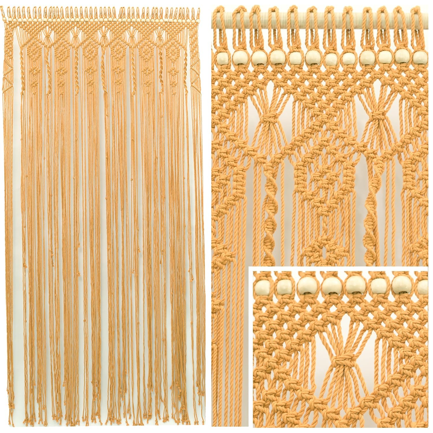 Boho Curtains For Living Room, Macrame Wall Hanging, Bead Doorway Curtain, Be…