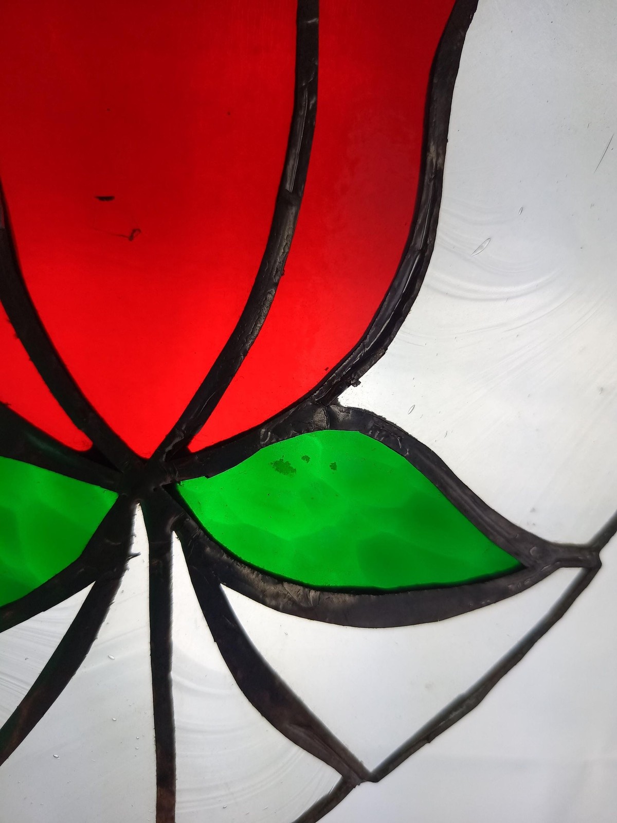 Stained Glass Panel Wall Hanging Window Decor 8 x 8 In Red Tulip Art Glass