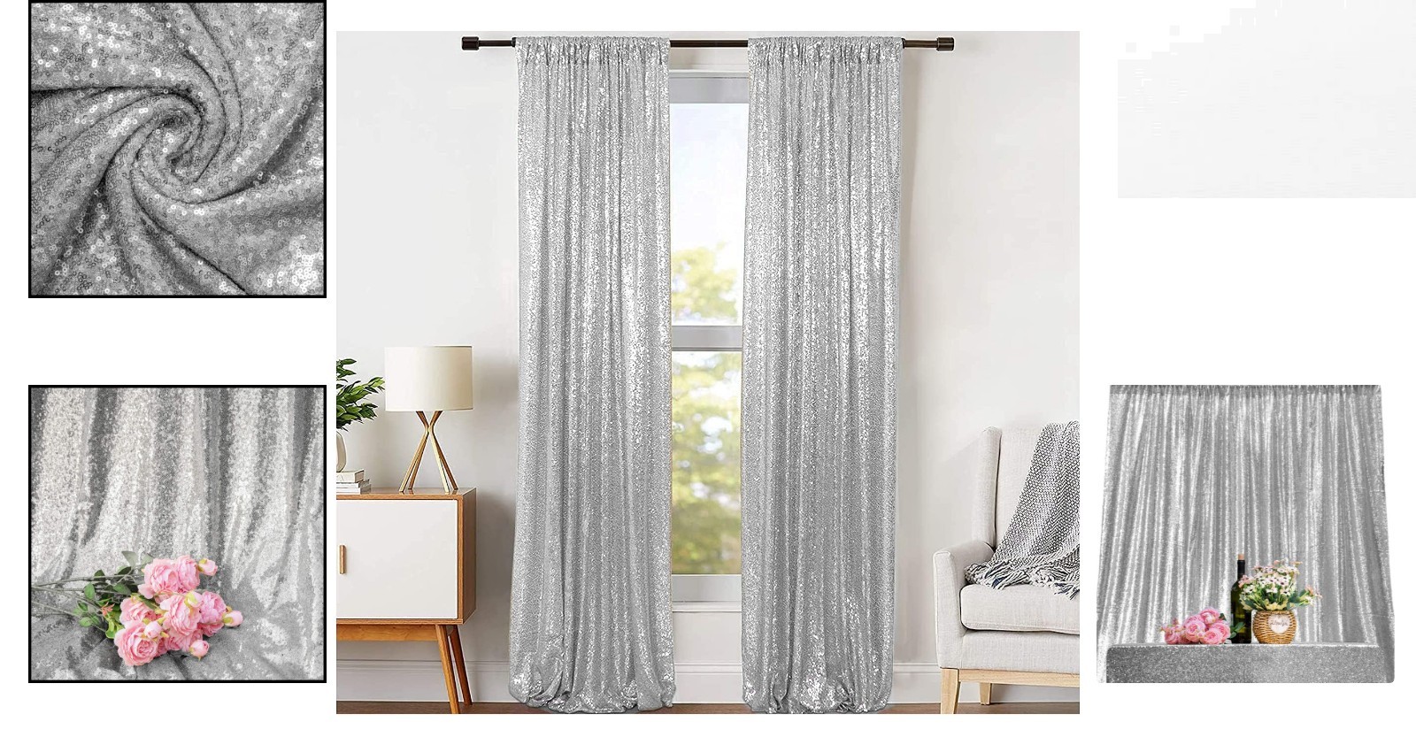 Stunning Silver Sequin Backdrop Curtains 2×8 ft – Perfect for Parties & Weddings