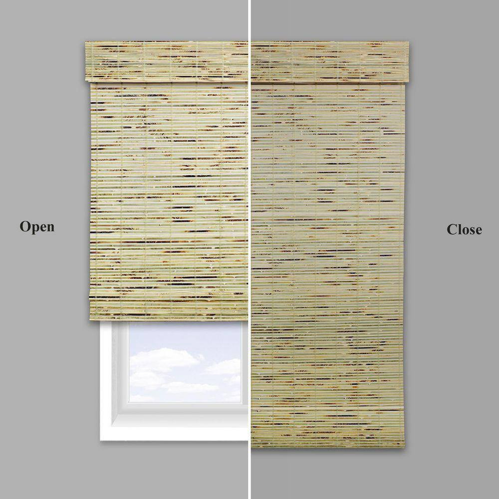 Natural Woven Light Filtering Cordless Bamboo Roman Shades for Windows, 27 In. W