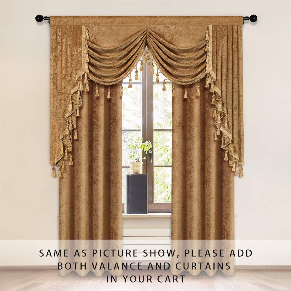 Elkca Thick Chenille Window Curtains Valance For Living Room Bronze Waterfall