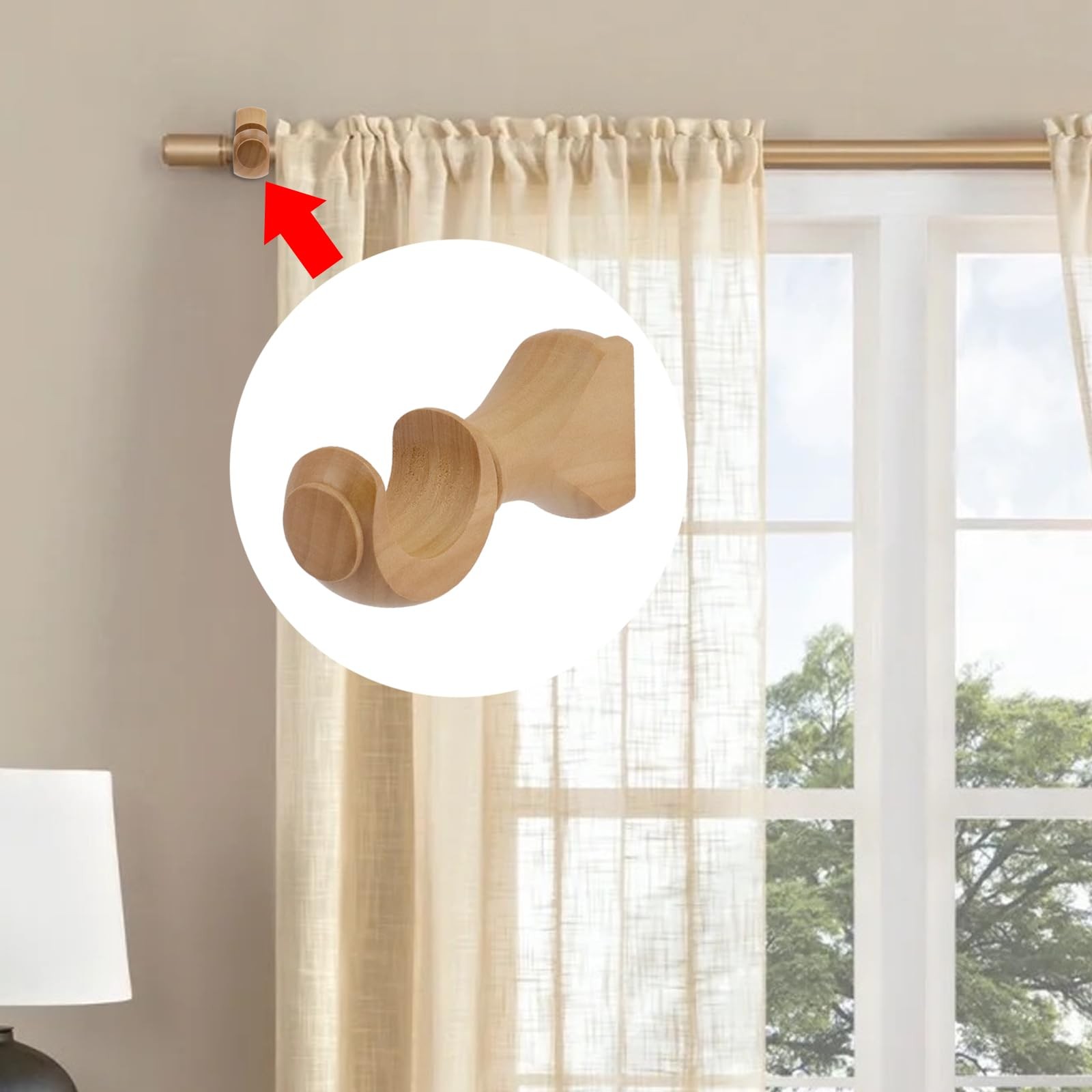2 Pack Classical Wood Wall Mount Curtain Rod Support Brackets 13/8 In 35mm