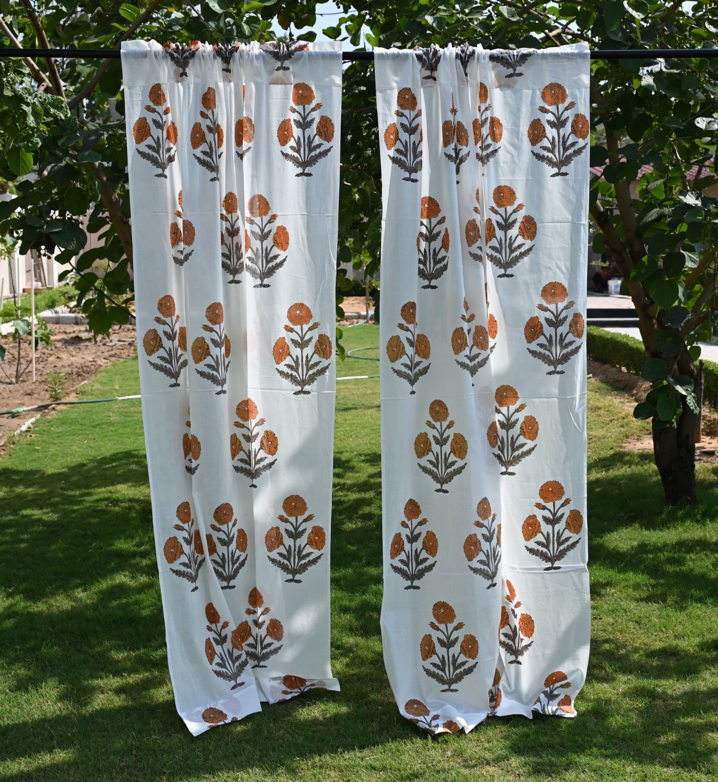 Set of 2 Mughal Flower block Print Curtain Panels Indian Cotton window Curtains