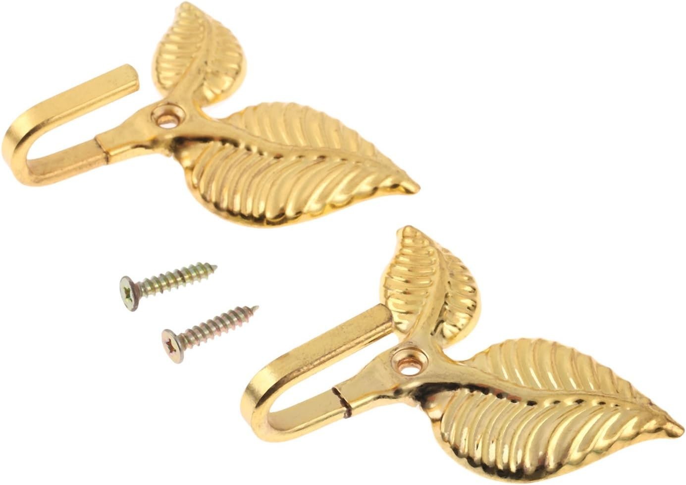 Gold Metal Curtain Holdbacks, Decorative Leaf Design Wall Hooks for Home Décor
