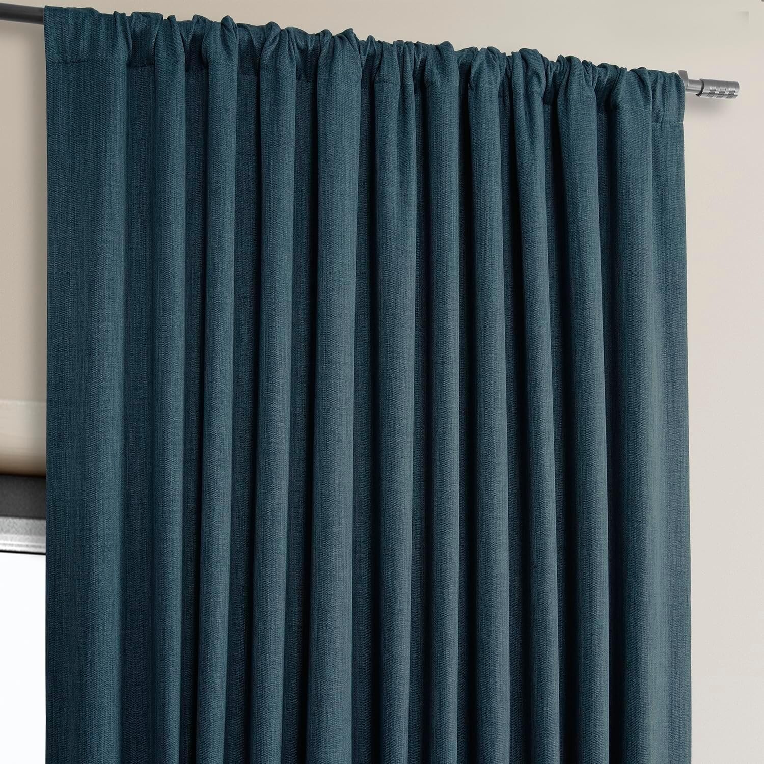 1 Panel Story Blue 84″L x 100″W Linen Darkening Curtains For Bedroom Living Room