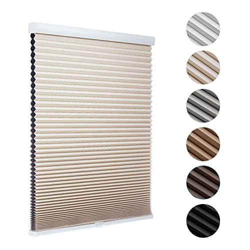 Cordless Blackout Cellular Shades for Windows – Honeycomb 46″w x 72″h – Beige