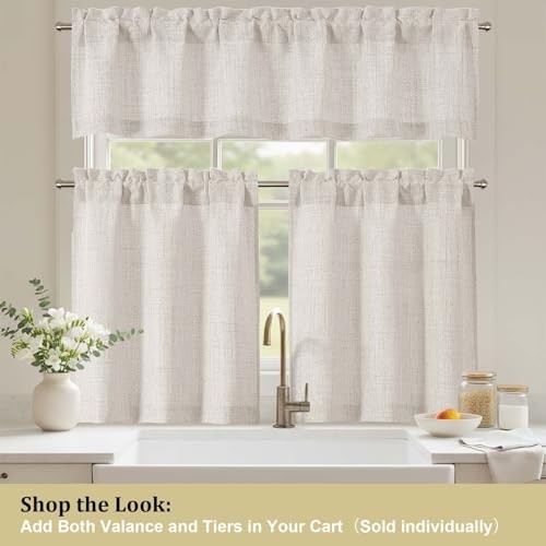 Kitchen Curtains 24 Inch Length, Light 30″W x 24″L (Pack of 2) Natural