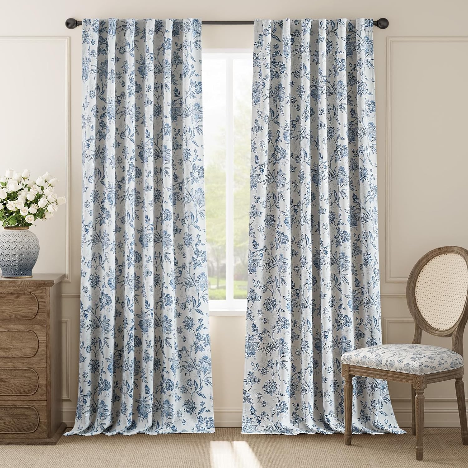 Blackout Floral Curtains Printed Flower Black Out Curtains, French Country Back