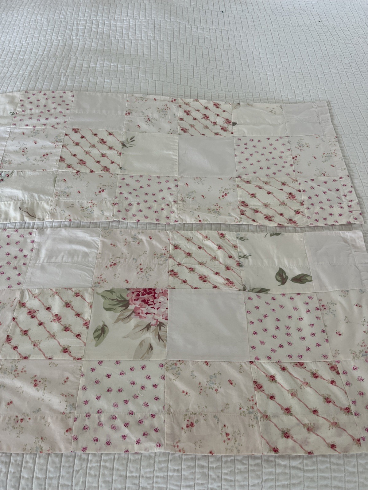 2 SIMPLY SHABBY CHIC Vintage Pink Curtain Valances 14×53” Patchwork Set